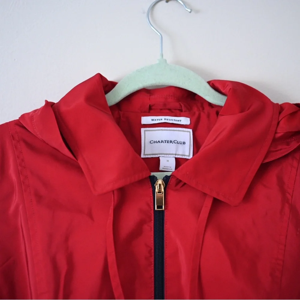 Charter Club Women’s Medium Red and Navy Striped Water Resistant Utility Jacket - Picture 12 of 12